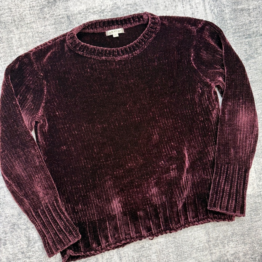 Ovris Sweater Womens Small Burgundy Wine Chenille Crewneck Pullover Cozy Holiday